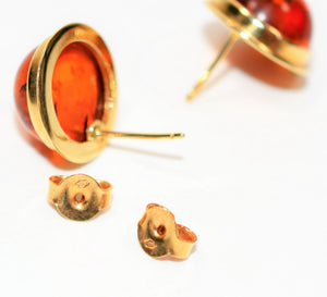 Natural Amber Earrings 14K Solid Gold Earrings Solitaire Earrings Stud Earrings Statement Earrings Estate Jewelry Vintage Women's Earrings