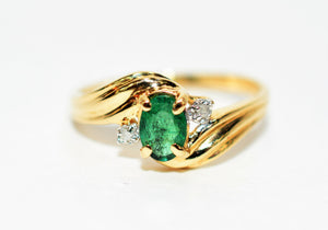 Natural Zambian Emerald & Diamond Ring 10K Solid Gold .37tcw Gemstone Ring May Birthstone Ring Emerald Ring Vintage Ring Womens Ring Jewelry