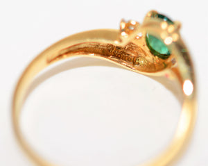 Natural Zambian Emerald & Diamond Ring 10K Solid Gold .37tcw Gemstone Ring May Birthstone Ring Emerald Ring Vintage Ring Womens Ring Jewelry