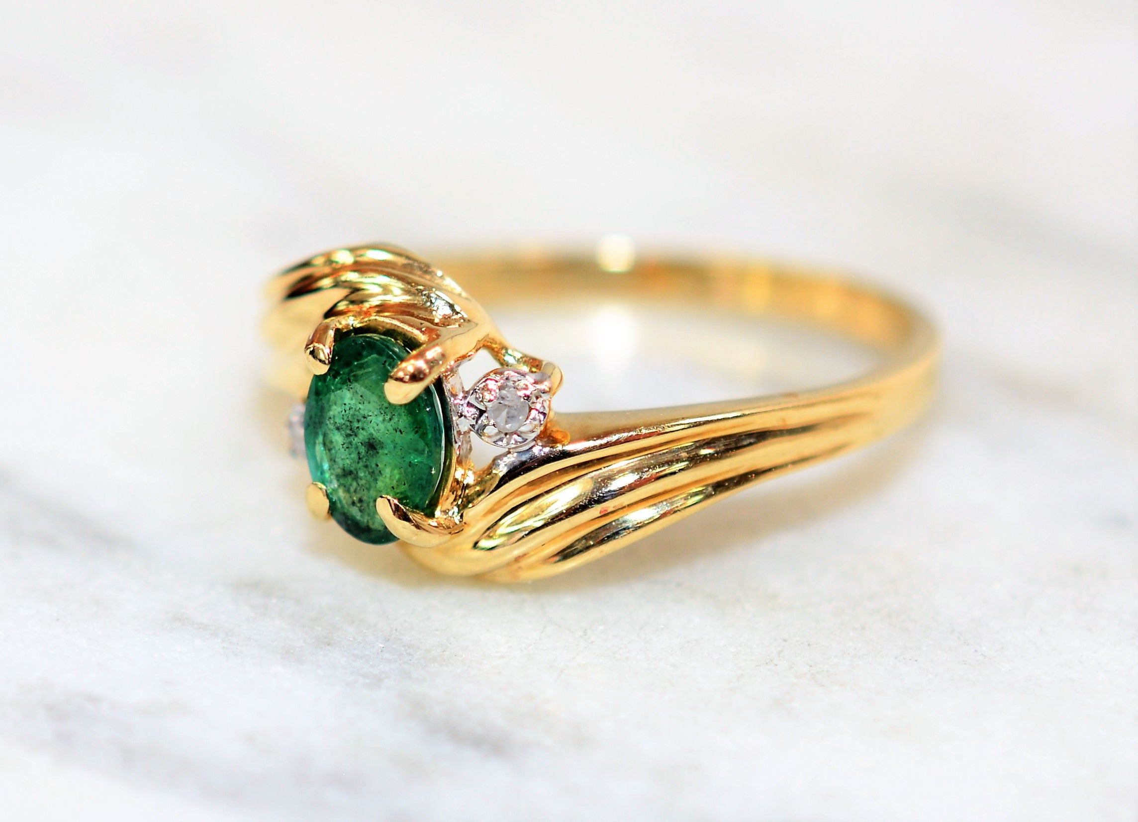 Natural Zambian Emerald & Diamond Ring 10K Solid Gold .37tcw Gemstone Ring May Birthstone Ring Emerald Ring Vintage Ring Womens Ring Jewelry