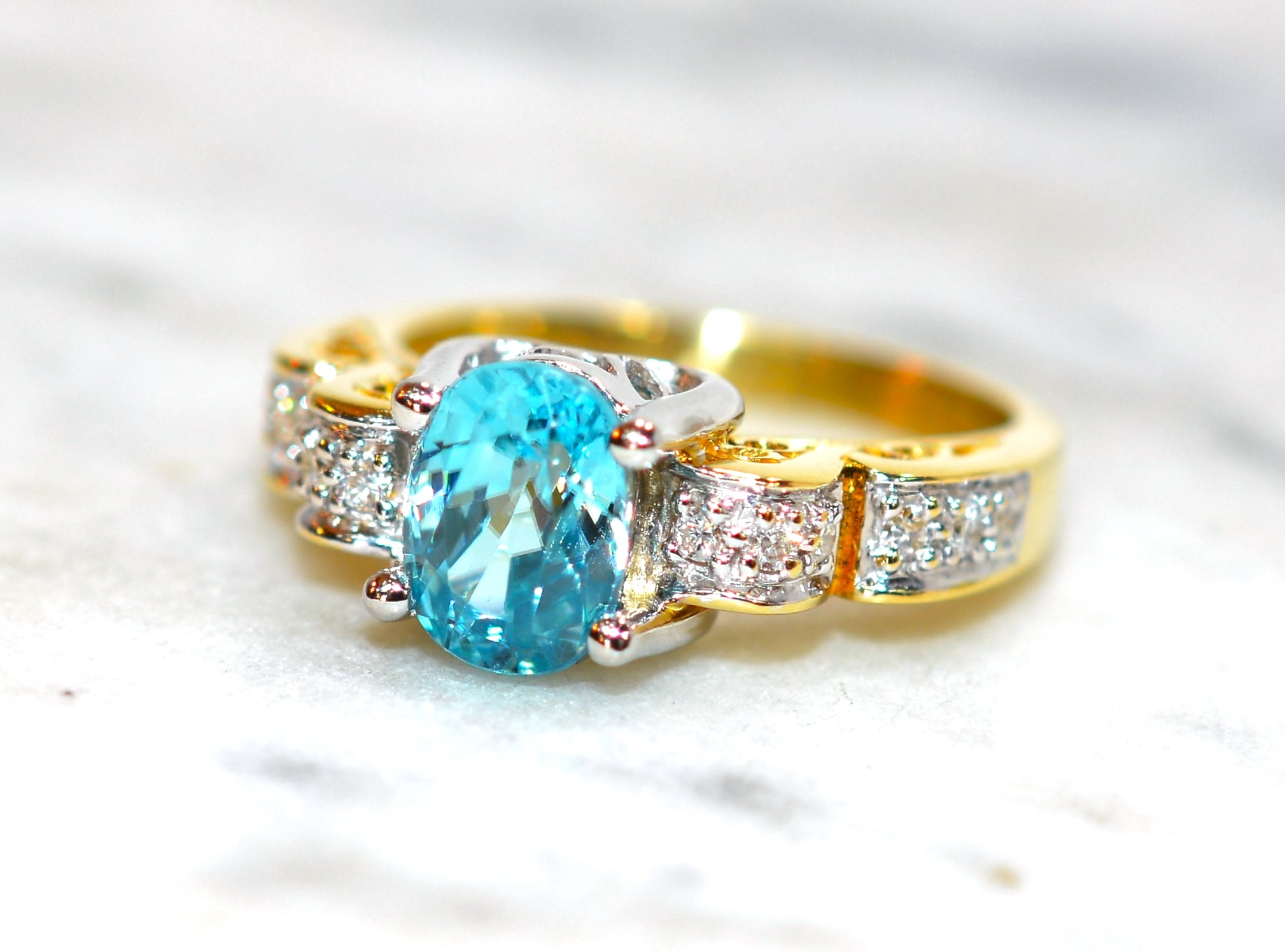 Natural Zircon & Diamond Ring 18K Solid Gold Platinum 2.32tcw Gemstone Ring Engagement Ring Blue Ring Bridal Jewelry Cocktail Ring Promise