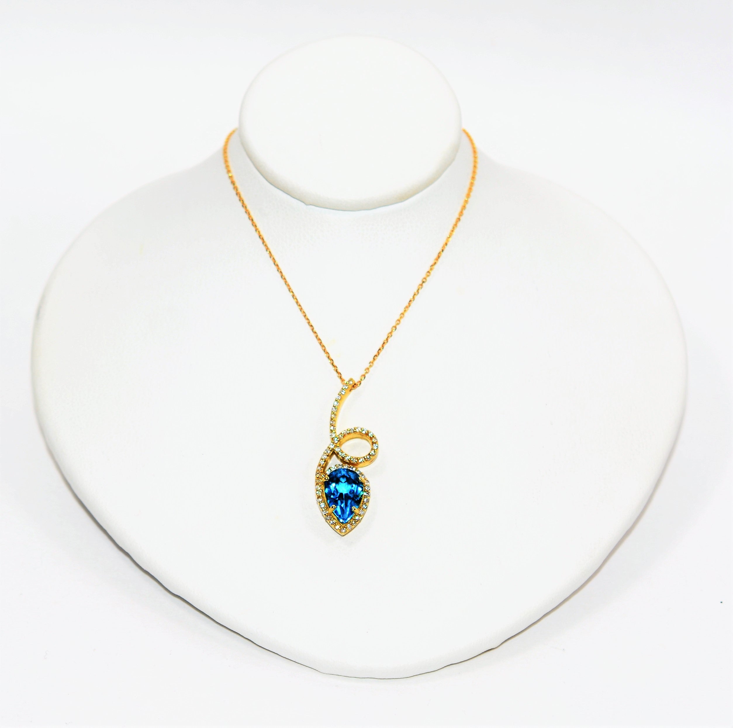 Natural Swiss Blue Topaz & Diamond Necklace 18K Solid Gold 2.60tcw Pendant Necklace Topaz Necklace Birthstone Necklace Statement Necklace