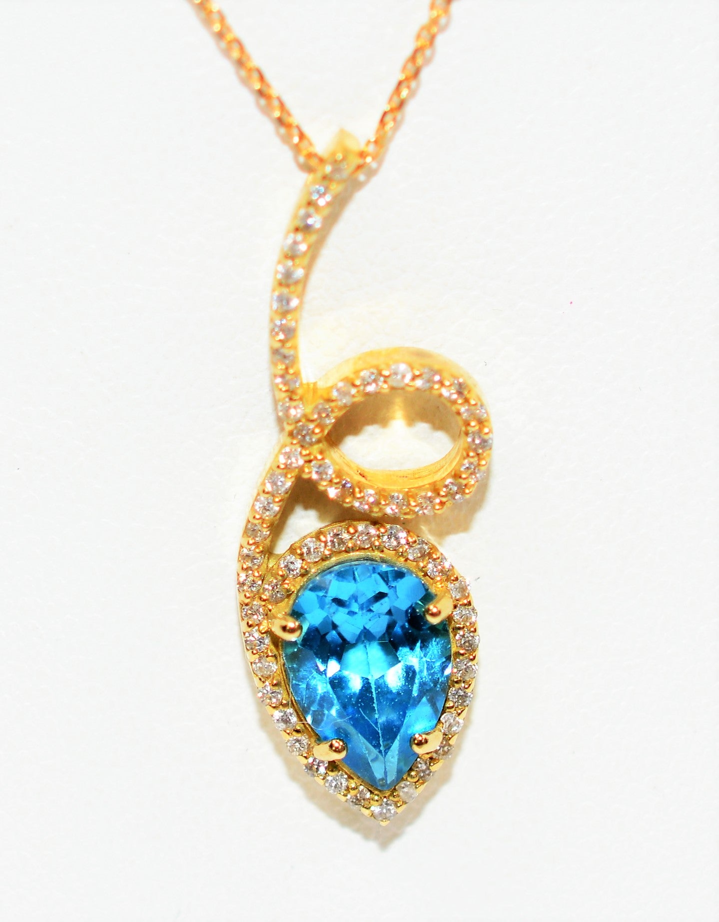 Natural Swiss Blue Topaz & Diamond Necklace 18K Solid Gold 2.55tcw Pendant Necklace Topaz Necklace Birthstone Necklace Statement Necklace