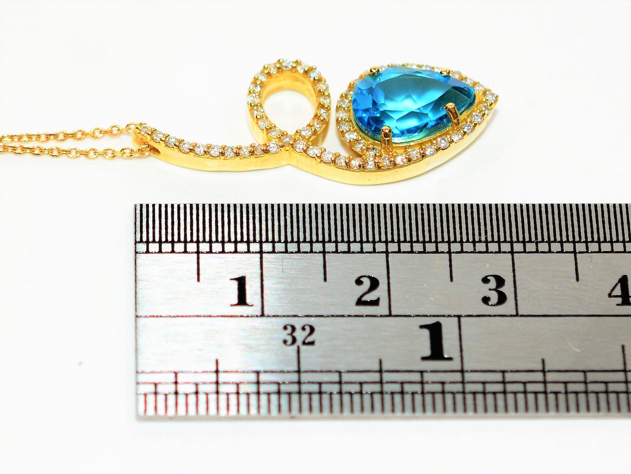 Natural Swiss Blue Topaz & Diamond Necklace 18K Solid Gold 2.55tcw Pendant Necklace Topaz Necklace Birthstone Necklace Statement Necklace