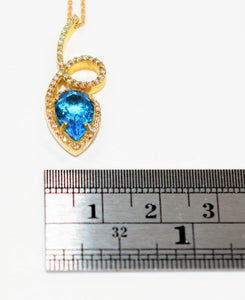 Natural Swiss Blue Topaz & Diamond Necklace 18K Solid Gold 2.60tcw Pendant Necklace Topaz Necklace Birthstone Necklace Statement Necklace