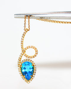 Natural Swiss Blue Topaz & Diamond Necklace 18K Solid Gold 2.60tcw Pendant Necklace Topaz Necklace Birthstone Necklace Statement Necklace