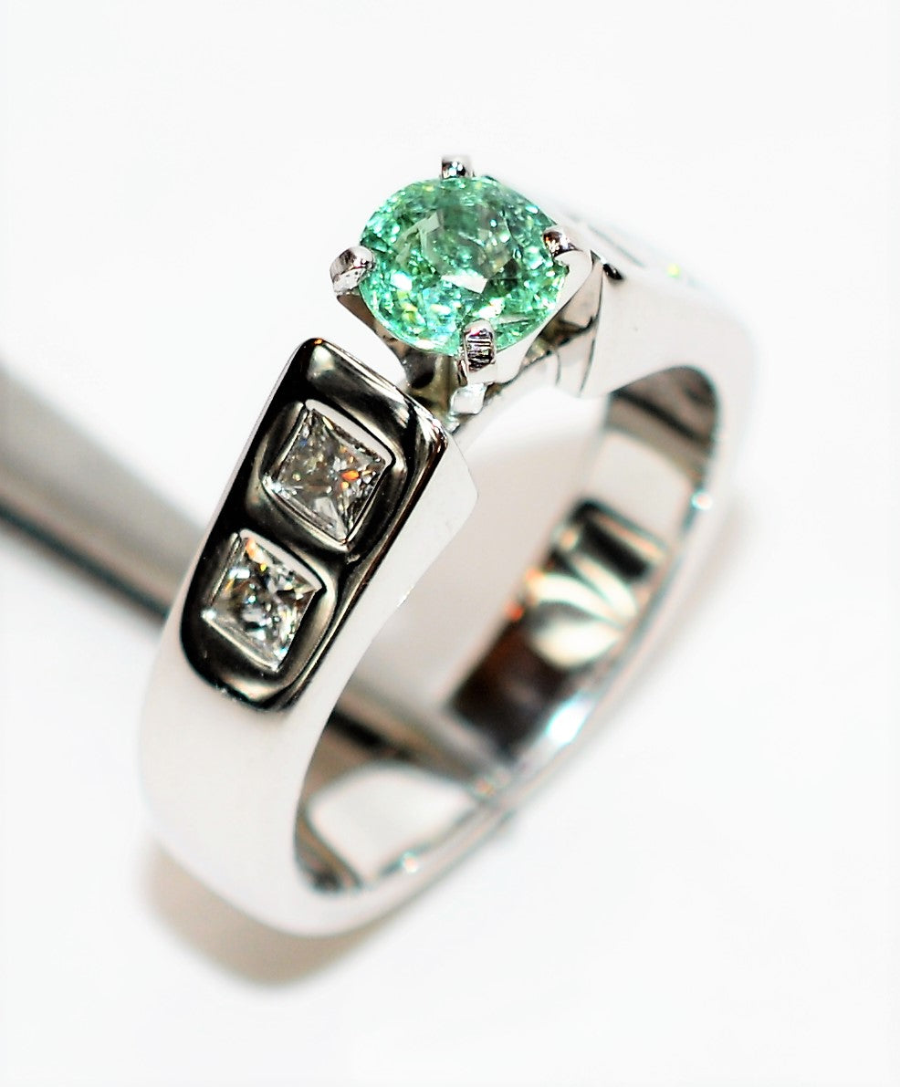 Natural Paraiba Tourmaline & Diamond Ring 14K Solid White Gold 1.14tcw Fine Engagement Ring Promise Ring Statement Ring Gemstone Jewelry