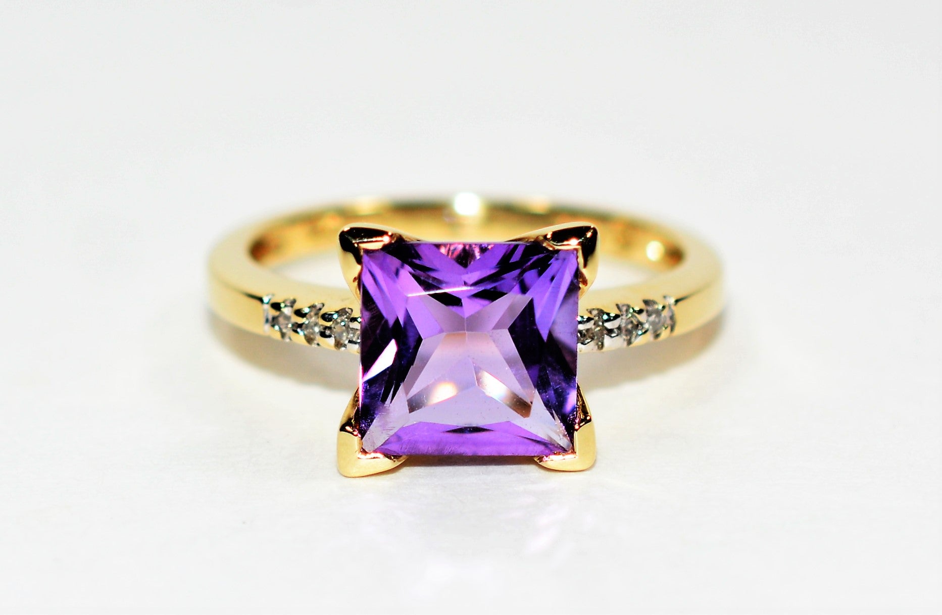 Natural Amethyst & Diamond Ring 10K Solid Gold 2.06tcw Gemstone Ring Birthstone Ring Vintage Ring Purple Ring Estate Ring Jewellery Jewelry