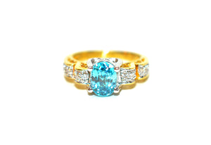 Natural Zircon & Diamond Ring 18K Solid Gold Platinum 2.32tcw Gemstone Ring Engagement Ring Blue Ring Bridal Jewelry Cocktail Ring Promise