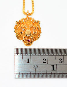 Natural Diamond & Ruby Necklace 14K Solid Gold .05tcw Lion Necklace Gemstone Necklace Statement Necklace Pendant Necklace Birthstone Pendant