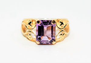 Natural Amethyst Ring 14K Solid Gold 3.50ct Solitaire Ring Birthstone Ring Purple Ring Cocktail Ring Ladies Ring Women's Ring Estate Jewelry