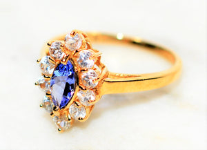 Natural Tanzanite & Diamond Ring 10K Solid Gold .86tcw December Birthstone Ring Marquise Ring Gemstone Ring Women's Ring Ladies Ring Estate