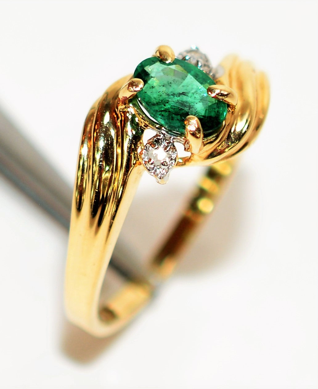 Natural Zambian Emerald & Diamond Ring 10K Solid Gold .37tcw Gemstone Ring May Birthstone Ring Emerald Ring Vintage Ring Womens Ring Jewelry