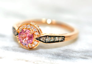 LeVian Natural Padparadscha Sapphire & Chocolate Diamond Ring 14K Solid Rose Gold .81tcw Engagement Ring Sapphire Ring Cocktail Ring Bridal