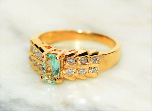 Natural Paraiba Tourmaline & Diamond Ring 14K Solid Gold .67tcw Pave Cluster Women's Fine Jewelry Estate Ring Gemstone Jewellery