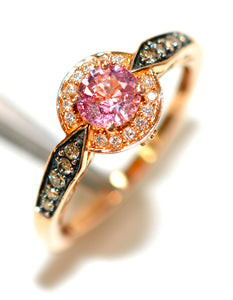 LeVian Natural Padparadscha Sapphire & Chocolate Diamond Ring 14K Solid Rose Gold .81tcw Engagement Ring Sapphire Ring Cocktail Ring Bridal