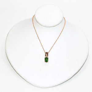LeVian Natural Tsavorite Garnet & Chocolate Diamond Necklace 14K Solid Rose Gold 1.04tcw Pendant Necklace Designer Necklace Green Necklace