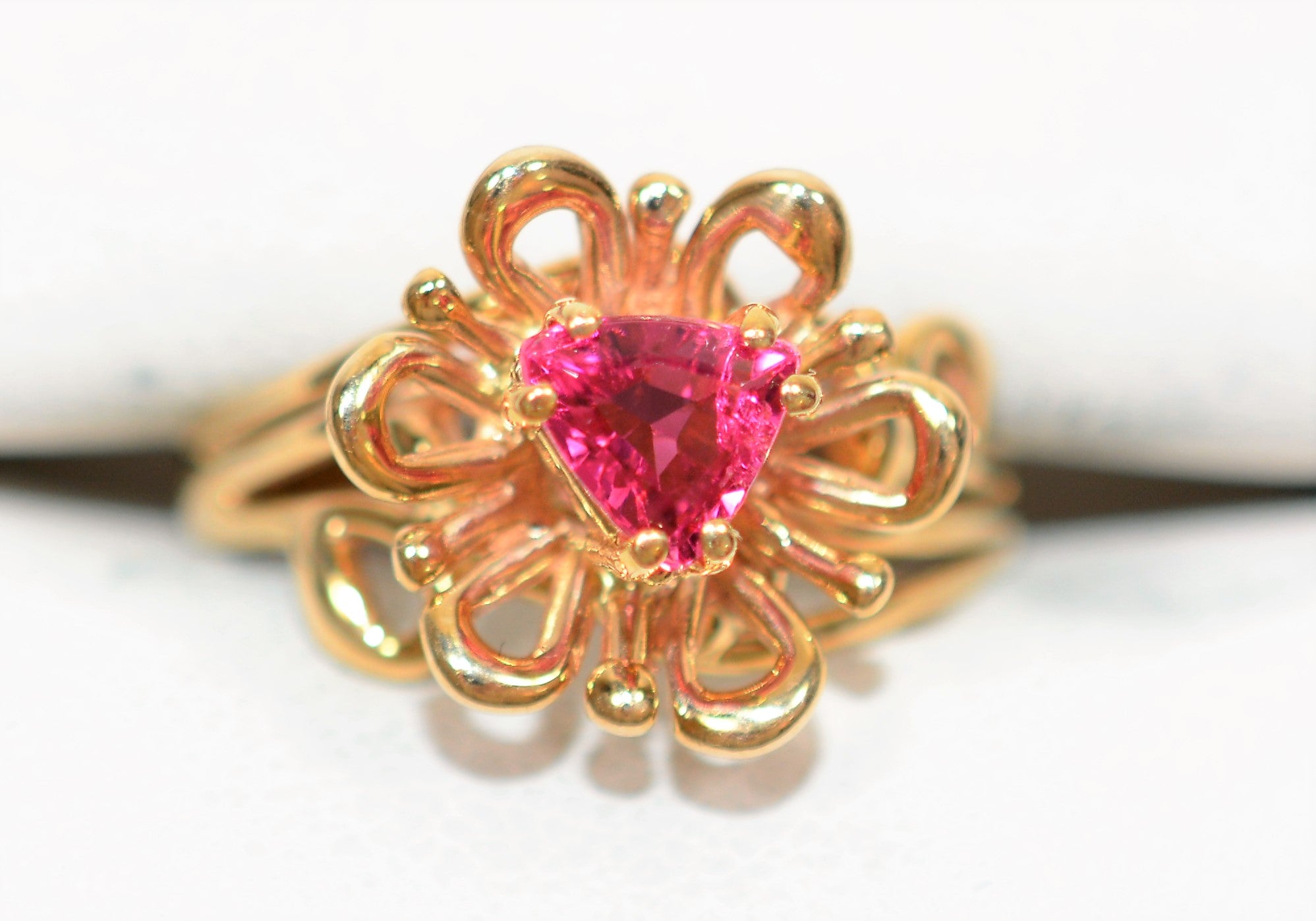 Natural Rubellite Ring 14K Solid Gold .67ct Pink Tourmaline Ring Flower Ring Solitaire Ring Womens Ring Statement Ring Birthstone Ring Jewelry