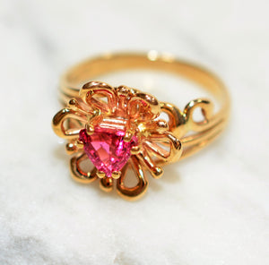 Natural Rubellite Ring 14K Solid Gold .67ct Pink Tourmaline Ring Flower Ring Solitaire Ring Womens Ring Statement Ring Birthstone Ring Jewelry