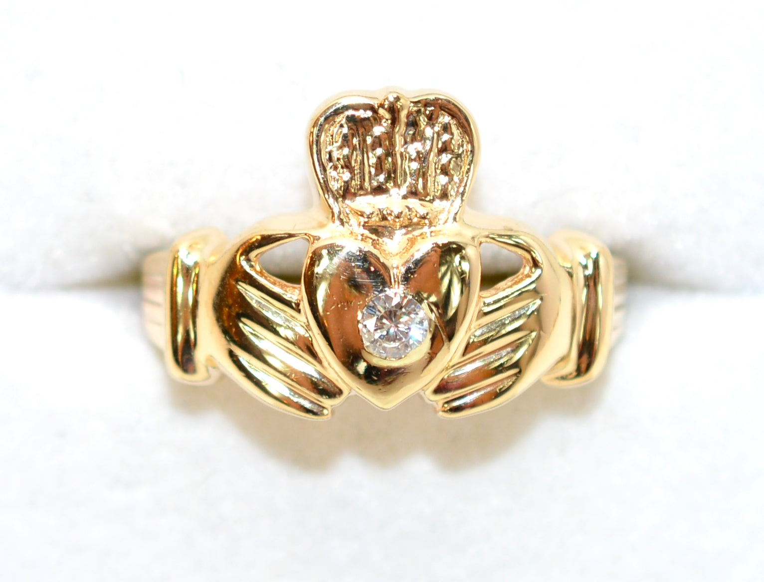Irish Claddagh Ring Natural Diamond Ring 14K Solid Gold .17ct Men's Ring Heart Ring Fine Engagement Ring Promise Ring Jewellery Vintage Ring