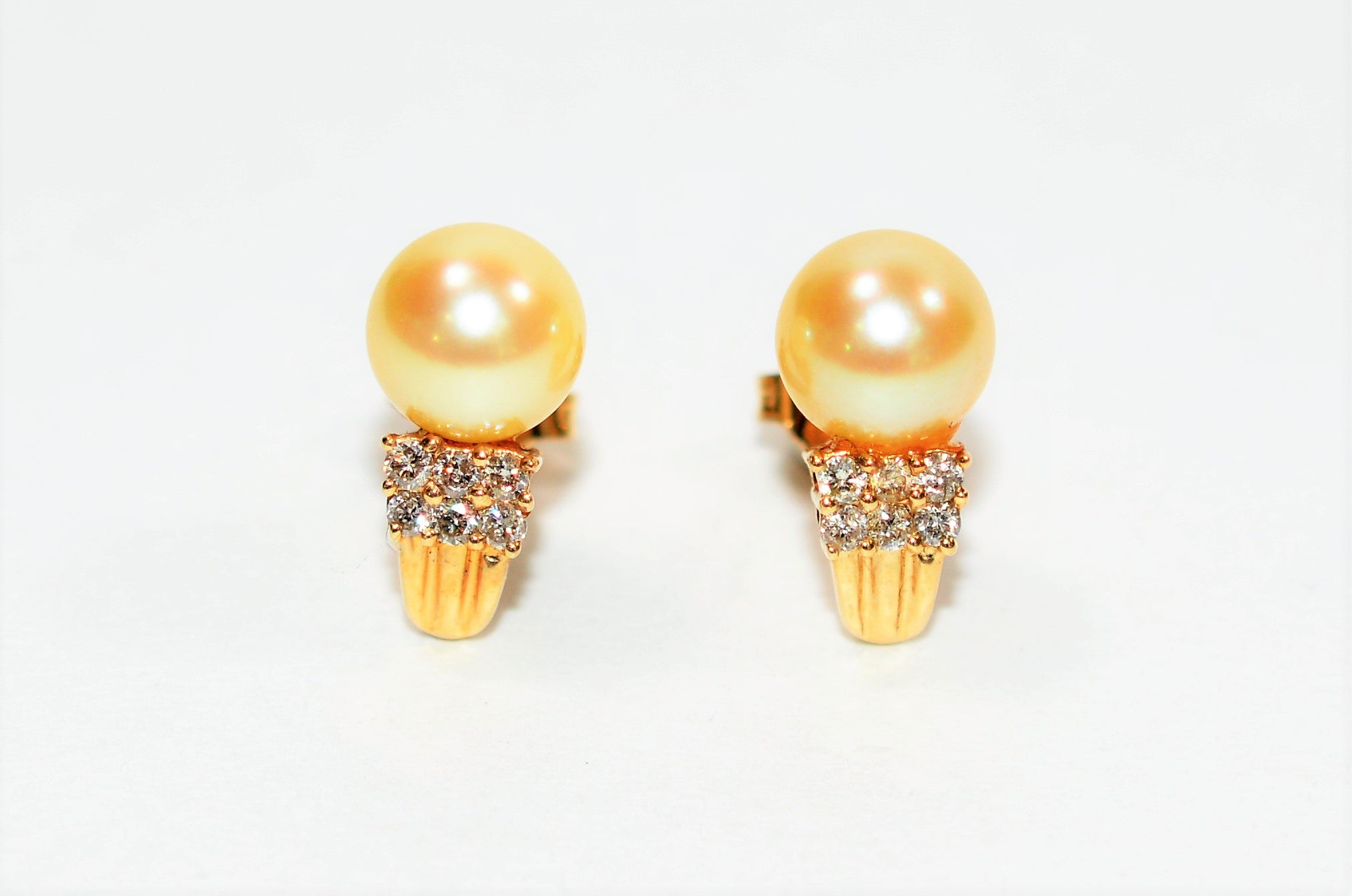 Natural South Sea Pearl & Diamond Earrings 14K Solid Gold .18tcw Cluster Earrings Stud Earrings Pearl Earrings Statement Women's Earrings