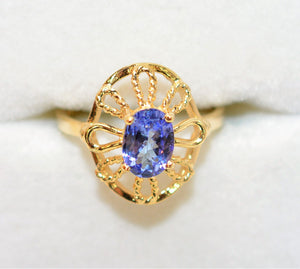 Natural Tanzanite Ring 14K Solid Gold .85ct Solitaire Ring Statement Ring Vintage Ring Gemstone Ring Women's Ring December Birthstone Ring