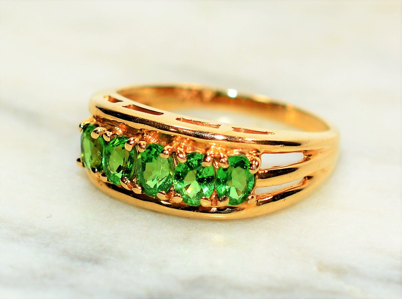 Natural Tsavorite Garnet Ring 14K Solid Gold 1.35tcw Multi-Stone Ring Cluster Ring Statement Ring Women's Ring Estate Jewelry Vintage Ring