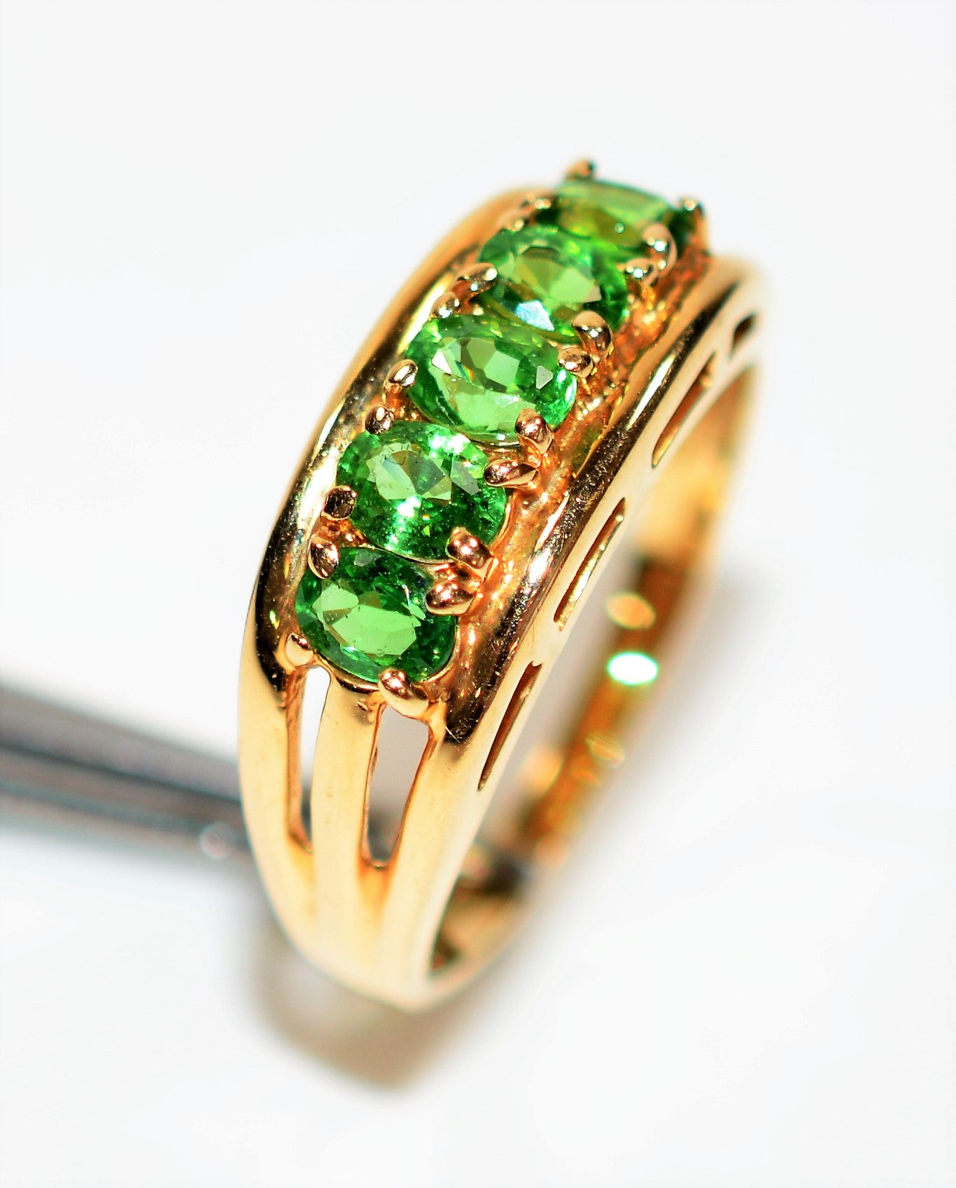 Natural Tsavorite Garnet Ring 14K Solid Gold 1.35tcw Multi-Stone Ring Cluster Ring Statement Ring Women's Ring Estate Jewelry Vintage Ring