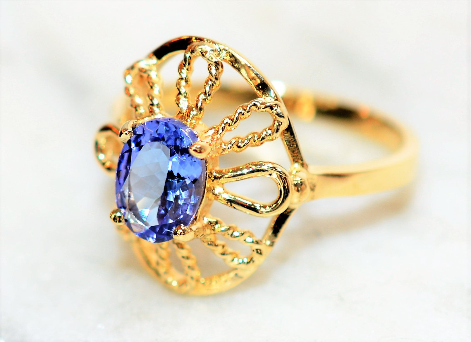 Natural Tanzanite Ring 14K Solid Gold .85ct Solitaire Ring Statement Ring Vintage Ring Gemstone Ring Women's Ring December Birthstone Ring