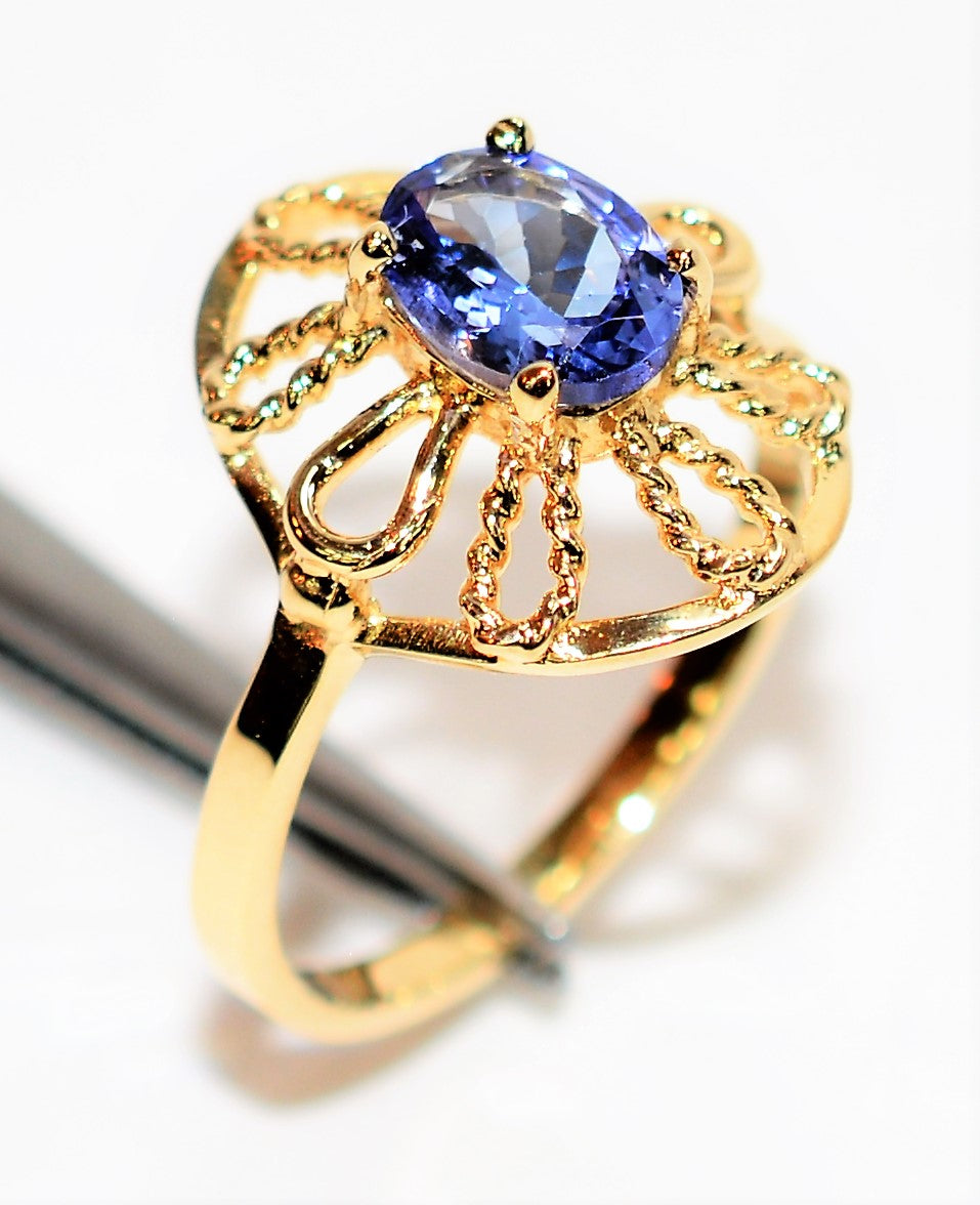 Natural Tanzanite Ring 14K Solid Gold .85ct Solitaire Ring Statement Ring Vintage Ring Gemstone Ring Women's Ring December Birthstone Ring