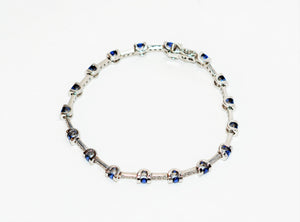 Natural Ceylon Sapphire & Diamond Bracelet 18K Solid White Gold 2.28tcw Tennis Bracelet Gemstone Bracelet Women's Bracelet Blue Fine Jewelry