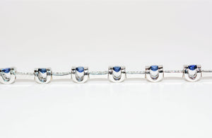 Natural Ceylon Sapphire & Diamond Bracelet 18K Solid White Gold 2.11tcw Tennis Bracelet Gemstone Bracelet Women's Bracelet Blue Fine Jewelry