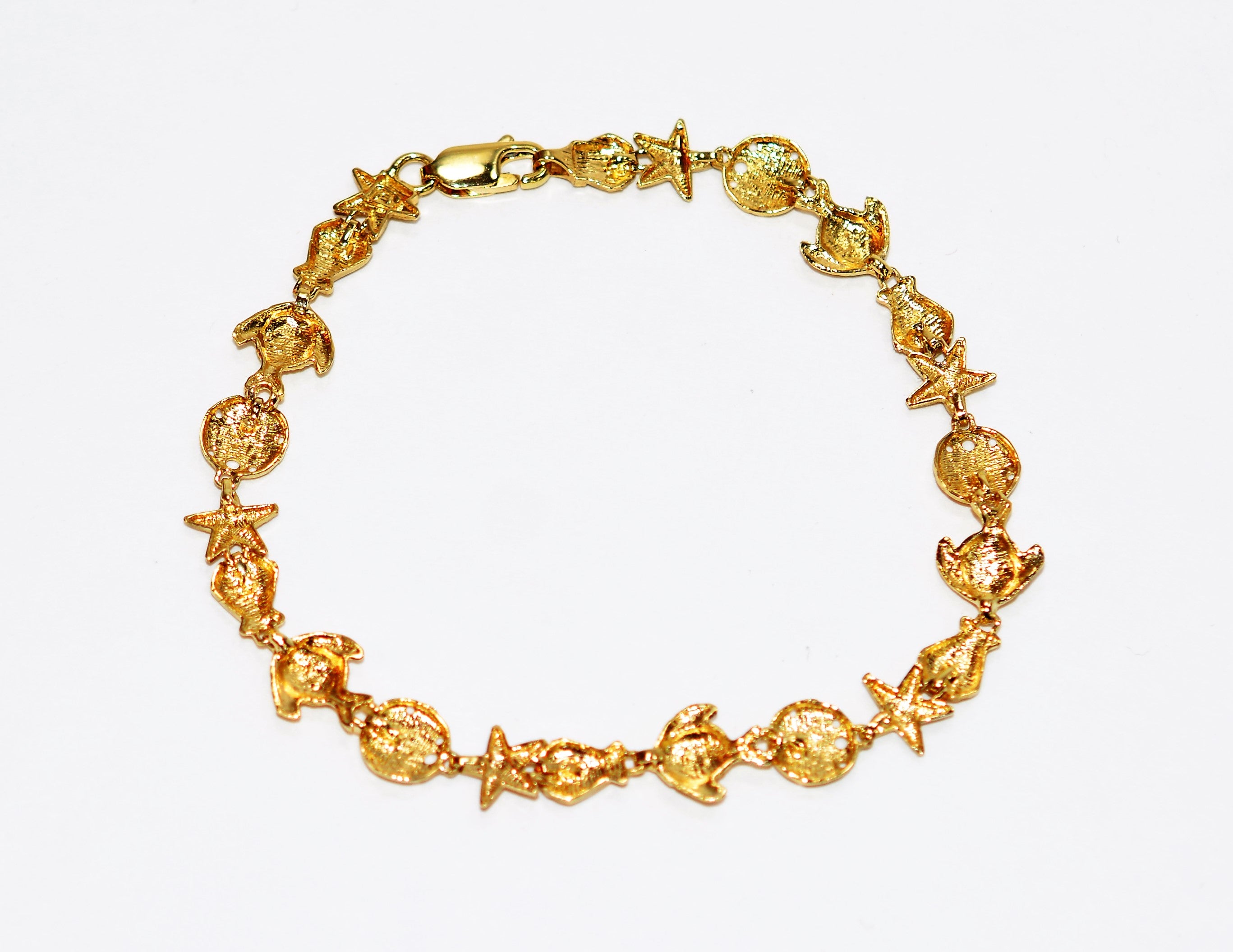 14K Solid Gold Bracelet Beach Bracelet Nautical Bracelet Fish Bracelet Seashell Bracelet Coastal Estate Jewelry Vintage Jewelry Jewellery