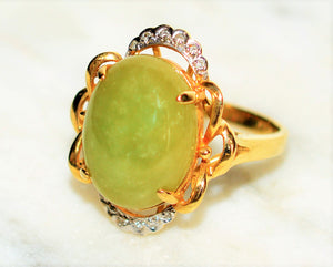 Natural Jade & Diamond Ring 10K Solid Gold 7.06tcw Green Ring Jade Ring Vintage Ring Cocktail Ring Statement Ring Estate Jewelry Jewellery