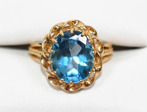 Natural Blue Topaz Ring 10K Solid Gold 5.65ct Ring Solitaire Ring Statement Ring Antique Ring Cocktail Ring Birthstone Ring Fine Womens Ring