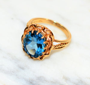 Natural Blue Topaz Ring 10K Solid Gold 5.65ct Ring Solitaire Ring Statement Ring Antique Ring Cocktail Ring Birthstone Ring Fine Womens Ring