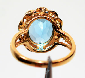 Natural Blue Topaz Ring 10K Solid Gold 5.65ct Ring Solitaire Ring Statement Ring Antique Ring Cocktail Ring Birthstone Ring Fine Womens Ring