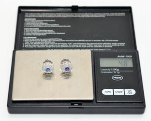 Natural D'Block Tanzanite & Diamond Earrings 14K Solid White Gold 1.34tcw Tanzanite Earrings Stud Earrings Halo Earrings Statement Earrings