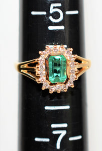 Natural Colombian Emerald & Diamond Ring 14K Solid Gold .82tcw Halo Ring Gemstone Ring May Birthstone Ring Emerald Ring Women's Ring Estate