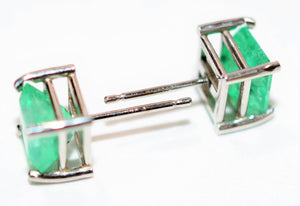 Natural Colombian Emerald Earrings 14K Solid White Gold 2.18tcw Solitaire Earrings Stud Earrings Green Earrings Birthstone Fine Womens Earrings