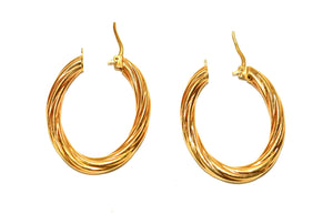 14K Solid Gold 4mm Hoop Earrings Gold Hoops Gold Earrings Chunky Hoops Elongated Hoops Statement Earrings Vintage Earrings Estate Jewellery