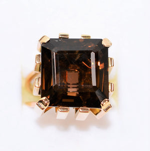 Natural Smoky Quartz Ring 10K Solid Gold 14.59ct Solitaire Ring Smoky Topaz Ring Statement Ring Cocktail Ring Ladies Ring Womens Estate Ring