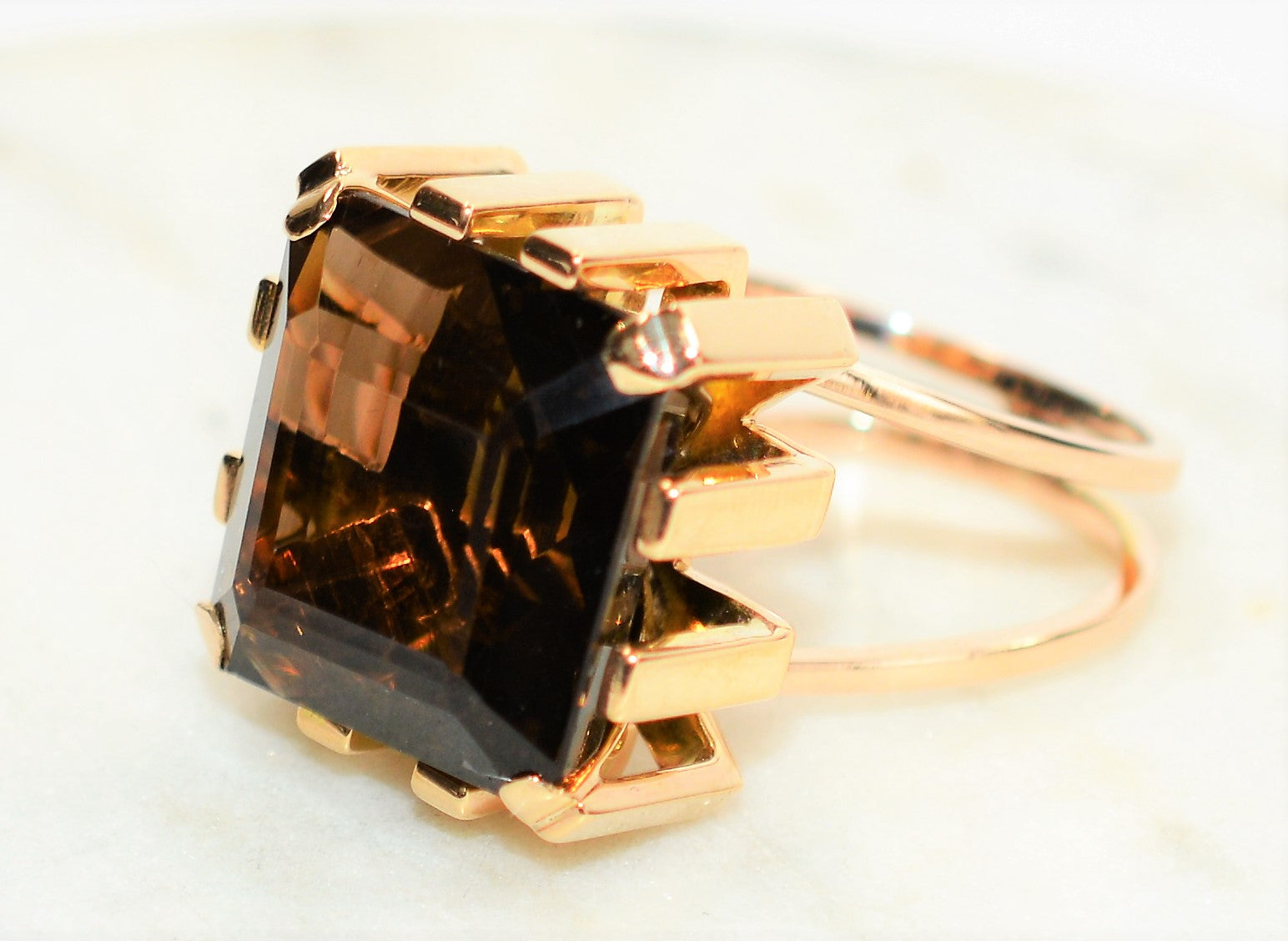 Natural Smoky Quartz Ring 10K Solid Gold 12.79ct Solitaire Ring Smoky Topaz Ring Statement Ring Cocktail Ring Ladies Ring Womens Estate Ring