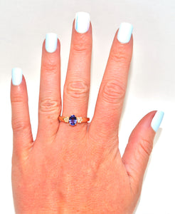 Effy Natural Tanzanite & Diamond Ring 14K Solid Gold 1.07tcw Gemstone Ring Birthstone Ring Flower Ring Engagement Ring Cocktail Ring Estate