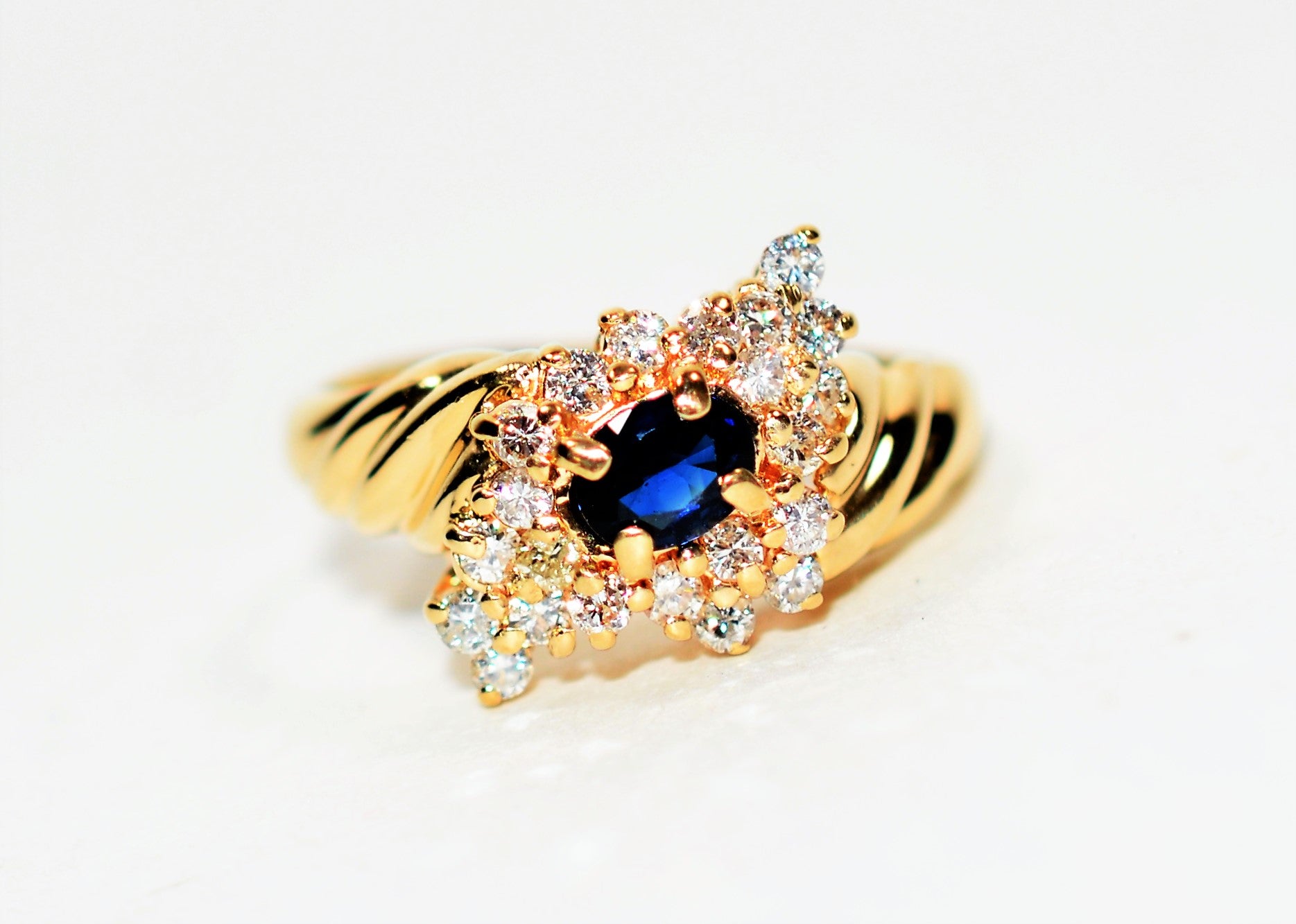 Natural Blue Sapphire & Diamond Ring 14K Solid Gold .76tcw Cluster Ring Vintage Ring Statement Ring September Birthstone Womens Ring Jewelry