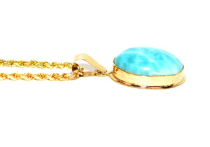 Natural Larimar Necklace 14K Solid Gold Gemstone Necklace Statement Necklace Blue Necklace Cocktail Necklace Fine Caribbean Necklace