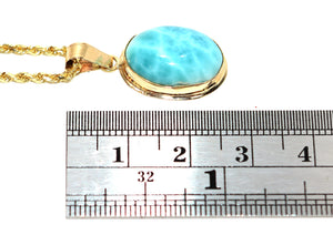 Natural Larimar Necklace 14K Solid Gold Gemstone Necklace Statement Necklace Blue Necklace Cocktail Necklace Fine Caribbean Necklace