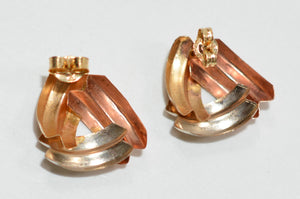 14K Solid Tri-Color Gold Earrings Stud Earrings Vintage Earrings Estate Earrings Statement Earrings Solid Gold Jewelry Vintage Jewellery