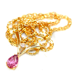 Natural Padparadscha Sapphire & Diamond Necklace 14K Solid Gold .97tcw Sapphire Necklace Pink Necklace Gemstone Necklace Cocktail Necklace