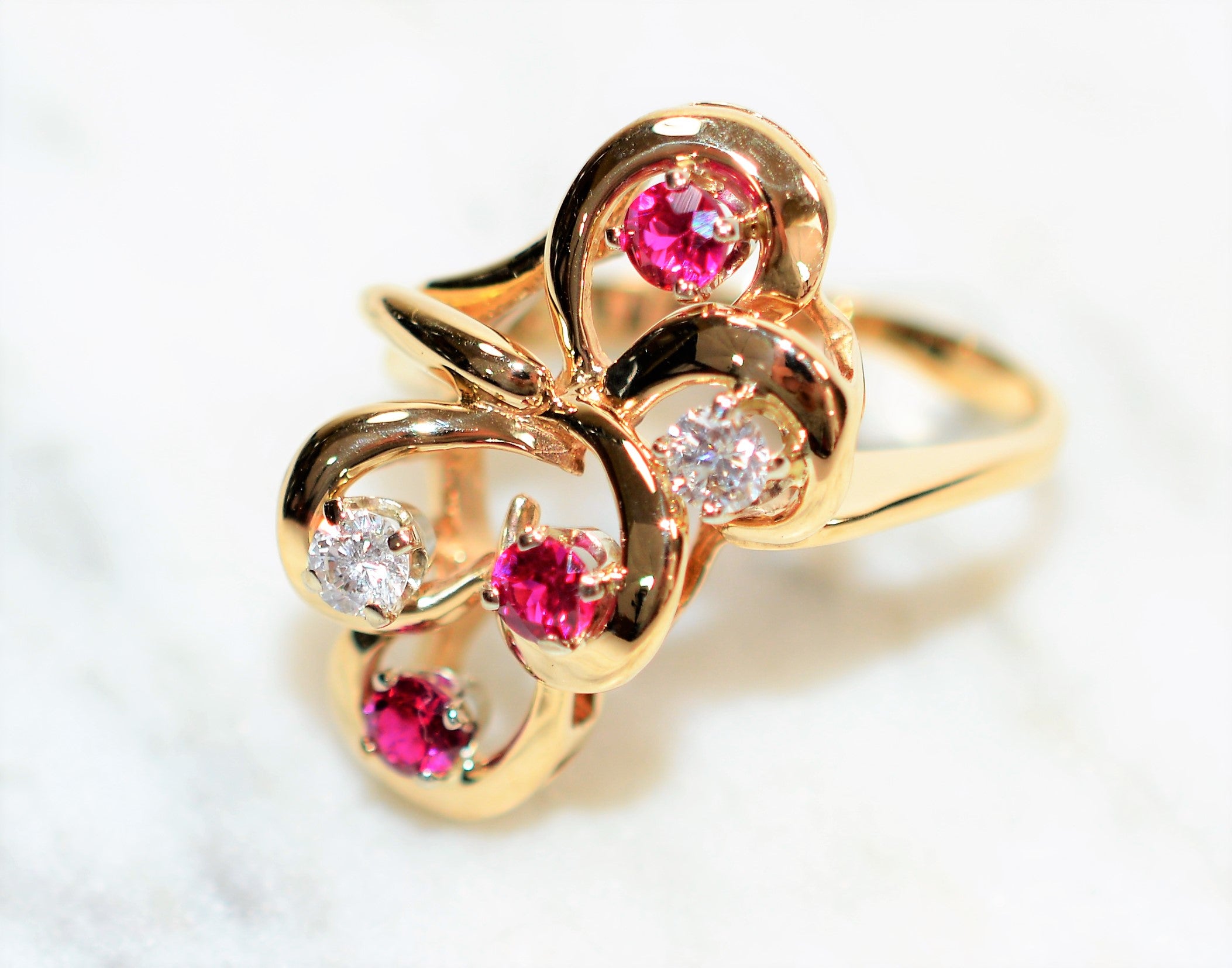 Natural Ruby & Diamond Ring 14K Solid Gold .70tcw Cocktail Ring Cluster Ring Gemstone Ring Ladies Ring Women’s Ring Vintage Jewelry Estate